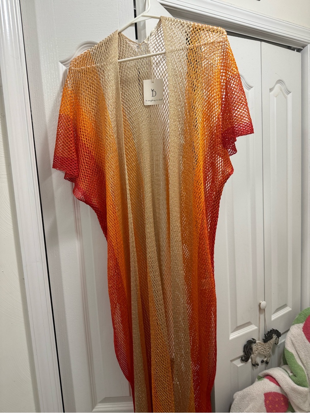Ombre Mesh Swim Coverup in Red, Orange & Cream